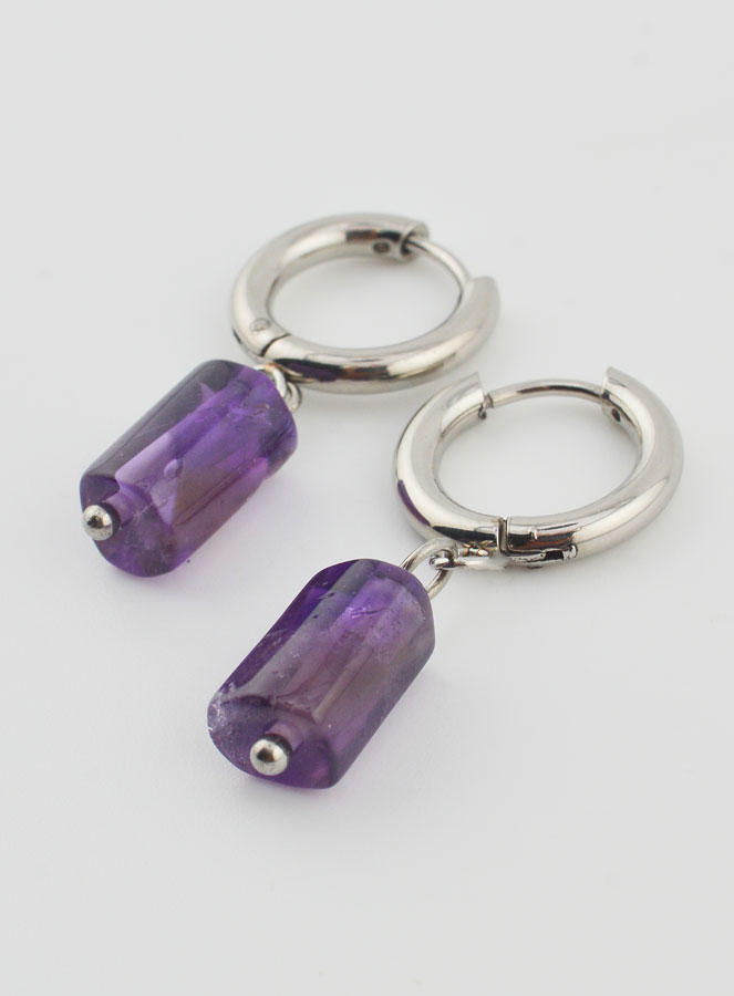 Boucles d'Oreilles Créoles - Améthyste (pic 2)