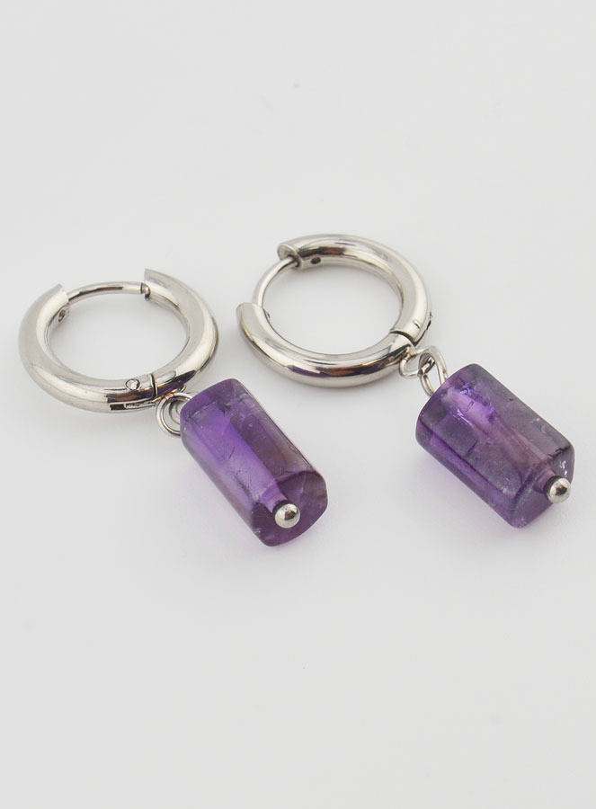 Boucles d'Oreilles Créoles - Améthyste (pic 3)
