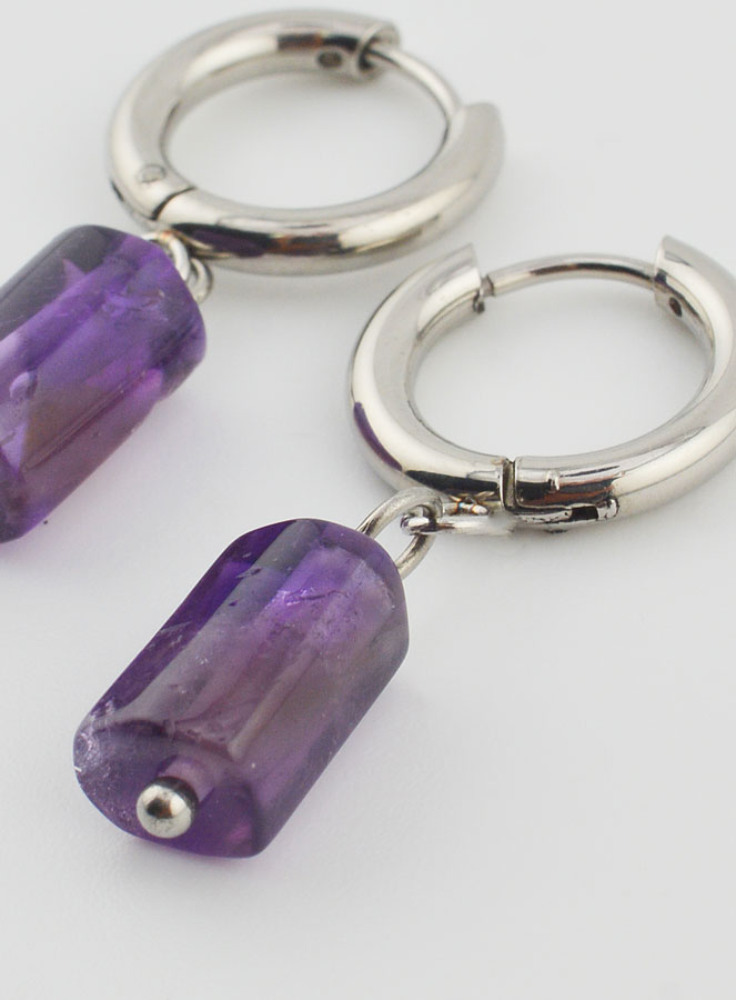 Boucles d'Oreilles Créoles - Améthyste (pic 4)