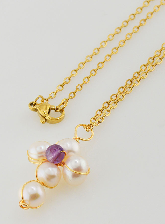 Collier Religieux Croix de Nacre & Améthyste (pic 3)