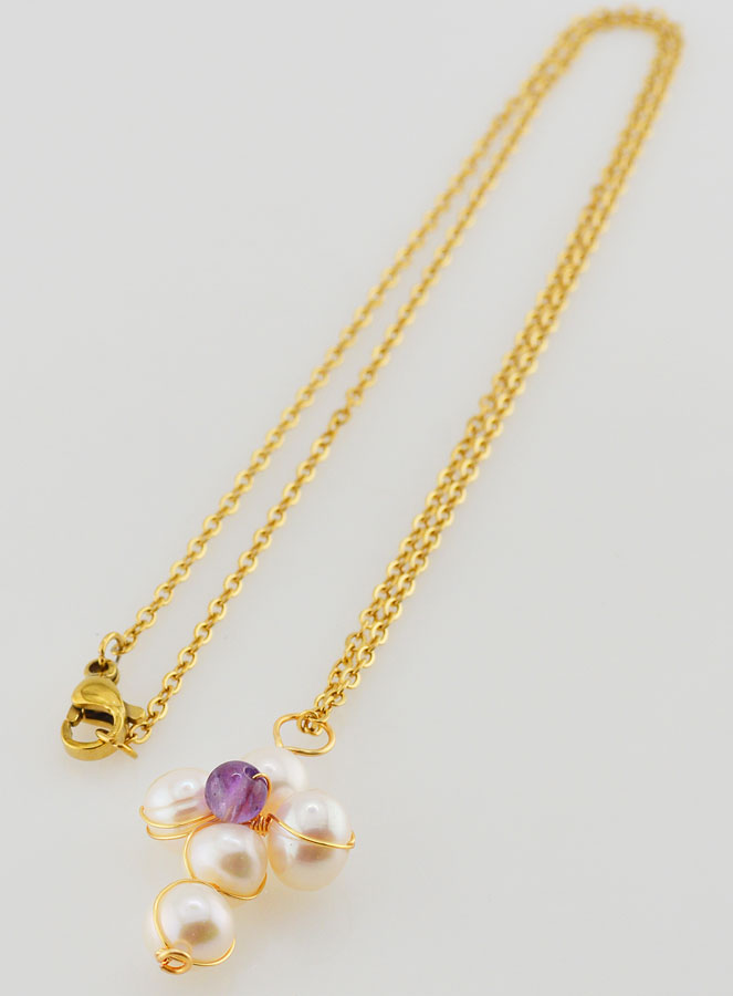 Collier Religieux Croix de Nacre & Améthyste (pic 4)