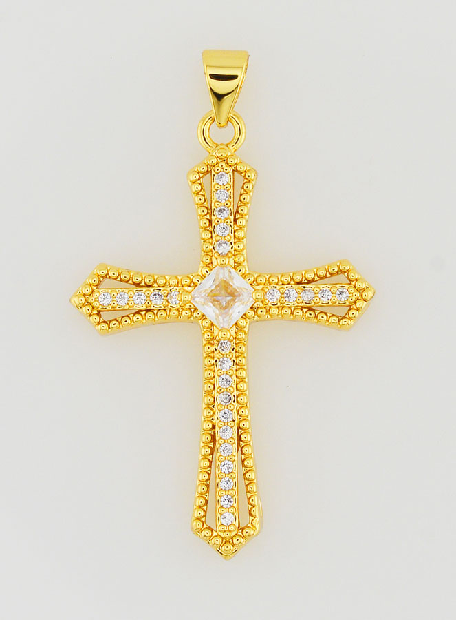 Pendentif Croix Baroque Strass - 30mm (pic 1)