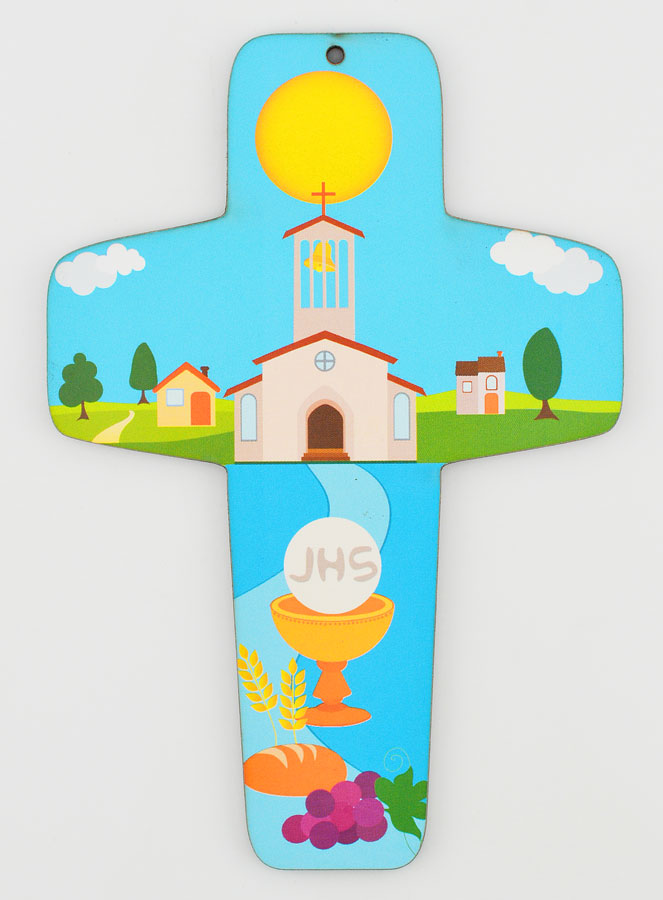 Croix de Communion - Croix en Bois Calice & Eglise (pic 1)