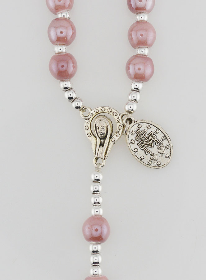 Chapelet de la Vierge Miraculeuse en Perles Rose - 45cm (pic 4)