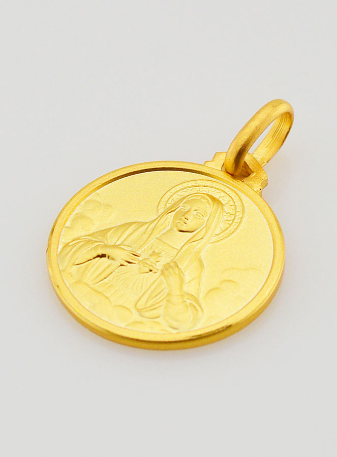 Médaille Sacré Coeur de Marie en Plaqué Or - 16mm (pic 3)