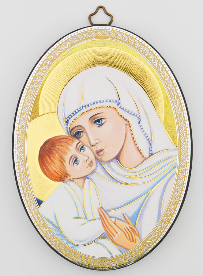 Icone Ovale Portrait - Vierge de Tendresse au Voile Blanc 15cm (pic 1)