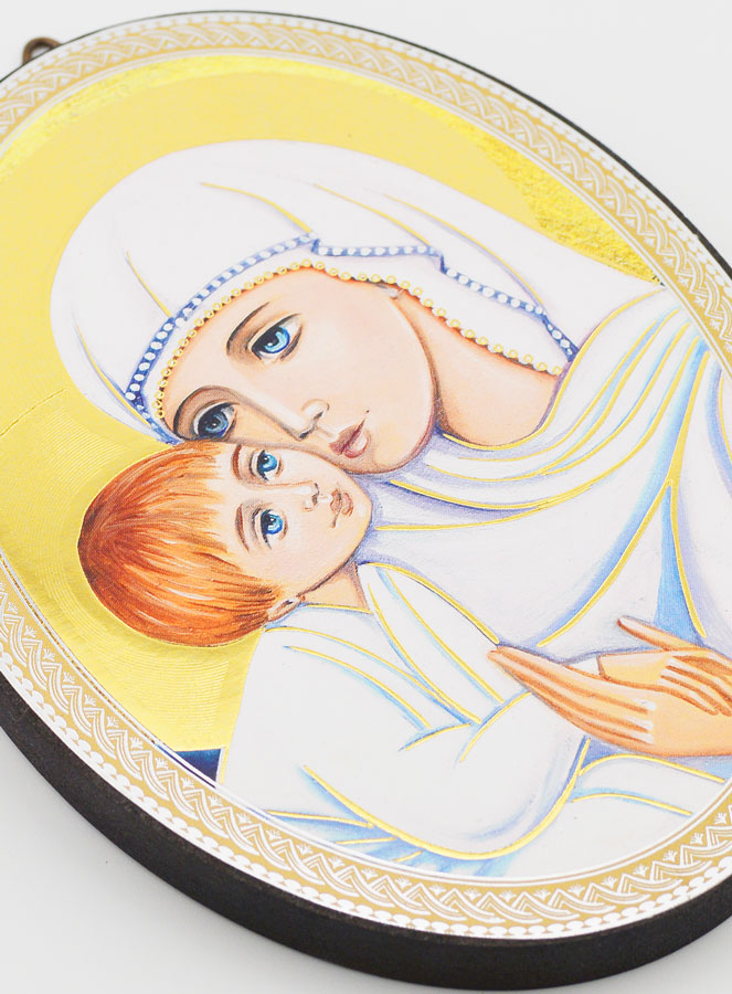 Icone Ovale Portrait - Vierge de Tendresse au Voile Blanc 15cm (pic 2)