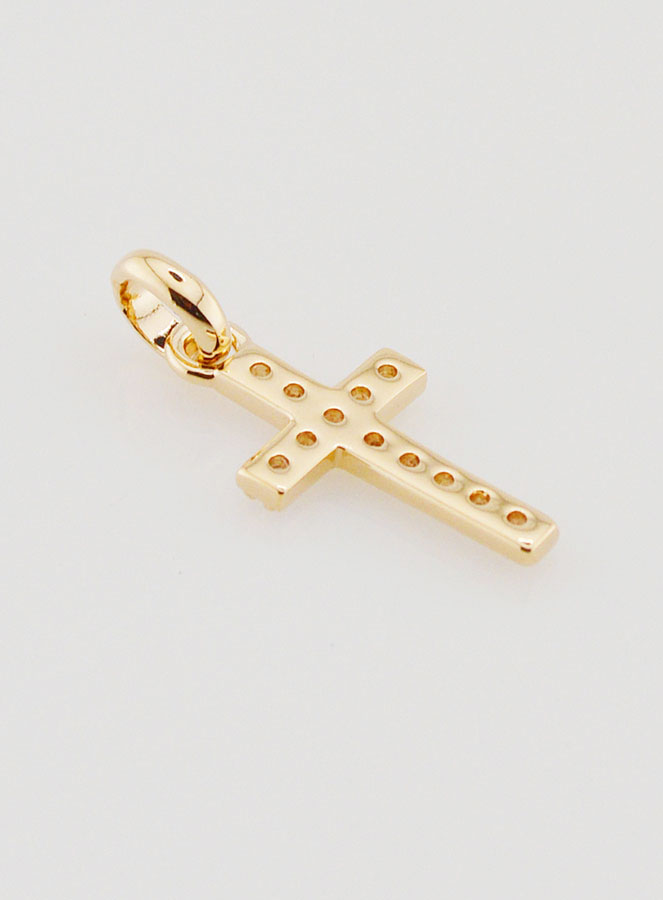 Pendentif Croix en Plaqué Or & Zircons - 15mm (pic 4)