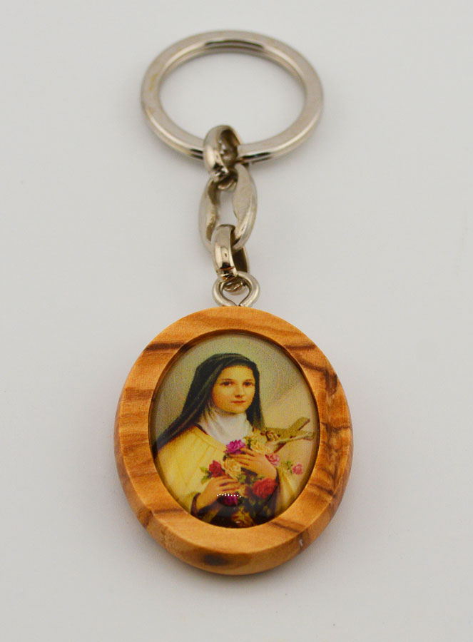 Porte-clés en Bois d'Olivier - Sainte Thérèse (pic 2)