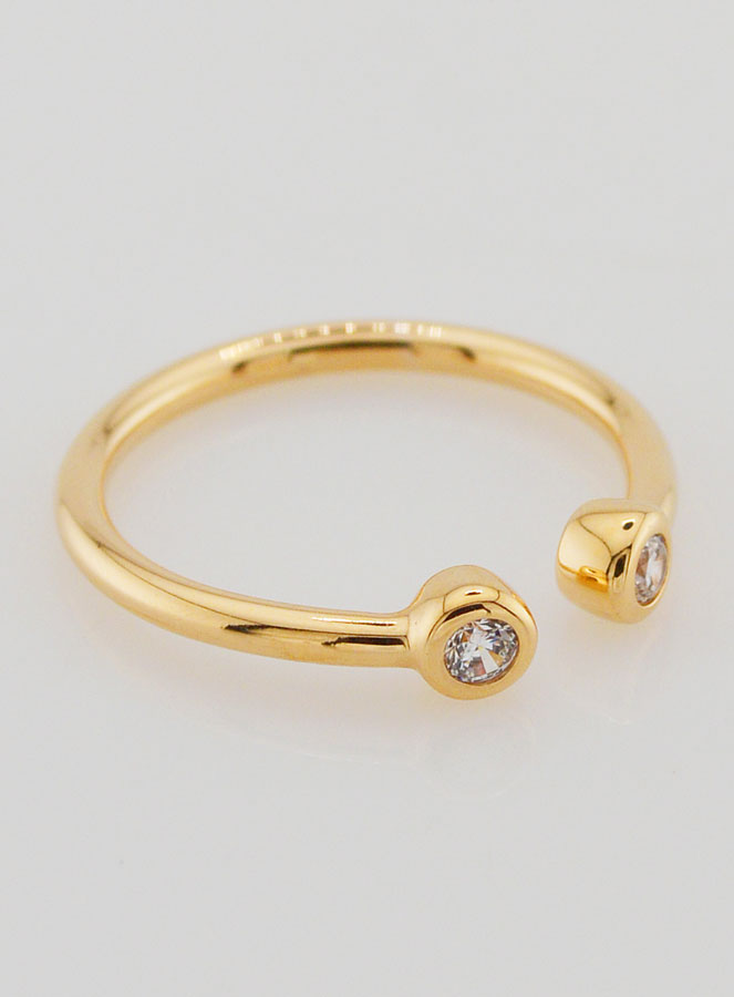 Bague Anneau Ouvert en Plaqué Or et Zircons - T54 (pic 3)
