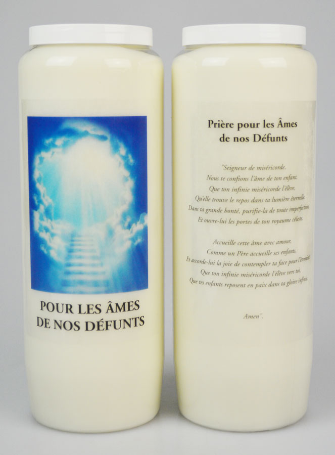 Bougie de Neuvaine Pour les Âmes de nos Défunts avec Prière au dos (pic 1)
