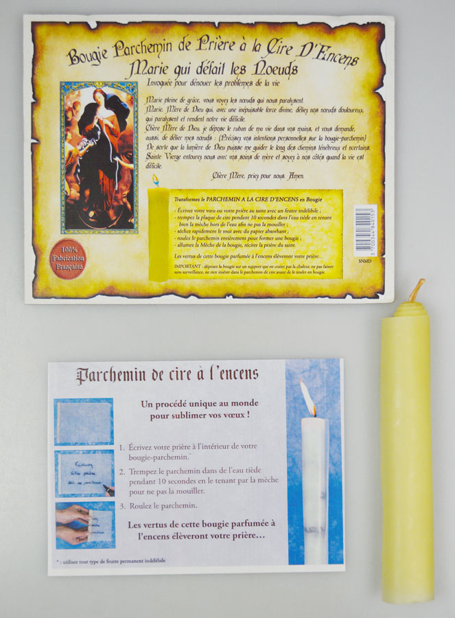 Bougie Parchemin de Prière à La Cire d'Encens - Marie qui Défait les Noeuds (pic 1)