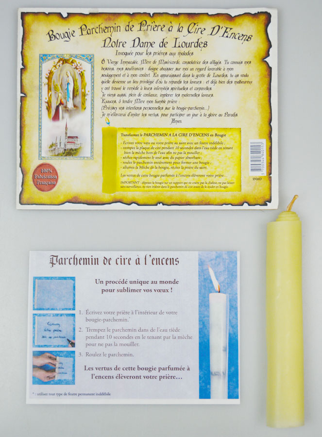 Bougie Parchemin de Prière à La Cire d'Encens - Notre Dame de Lourdes (pic 1)