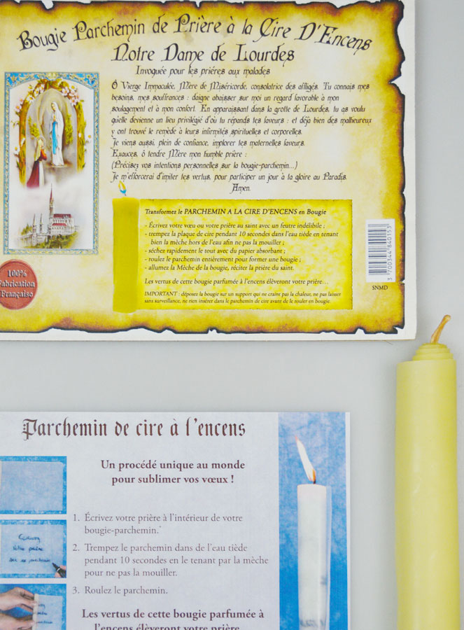 Bougie Parchemin de Prière à La Cire d'Encens - Notre Dame de Lourdes (pic 4)