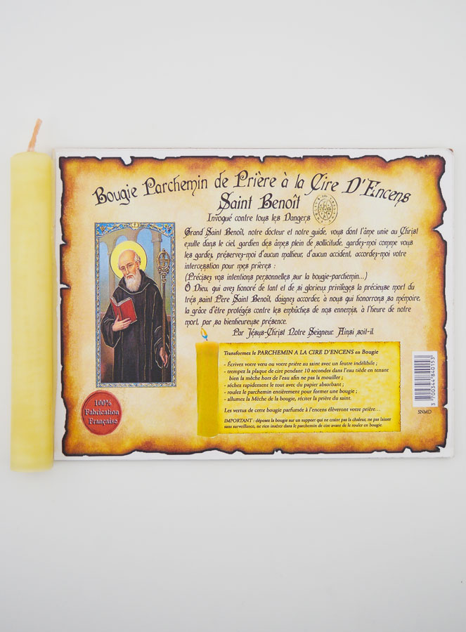 Bougie Parchemin de Prière à La Cire d'Encens - Saint Benoît (pic 1)