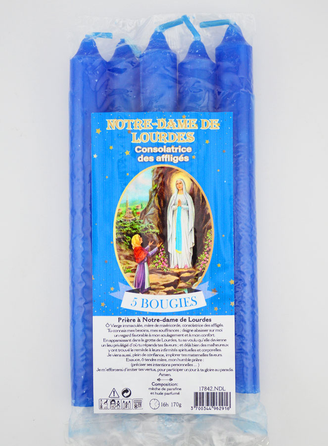 Bougies Teintées Masse Notre Dame de Lourdes 14cm - Lot de 5 (pic 1)