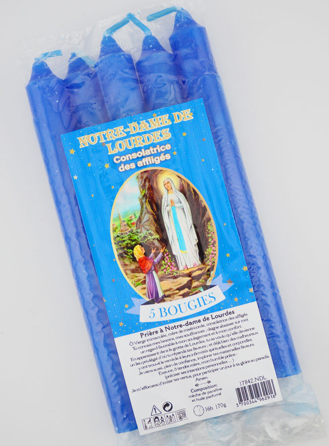Bougies Teintées Masse Notre Dame de Lourdes 14cm - Lot de 5 (pic 2)
