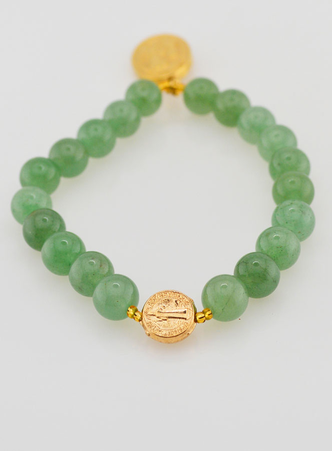 Bracelet Religieux en Pierre Naturelle d'Aventurine - St Joseph et St Benoît (pic 3)