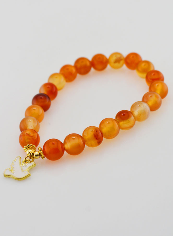 Bracelet Religieux en Pierre Naturelle de Cornaline - Colombe de la Paix (pic 4)