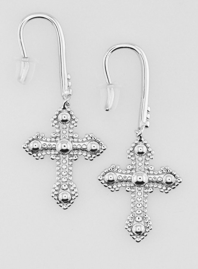 Boucles d'Oreilles Croix Orthodoxe en Argent - 34mm (pic 1)