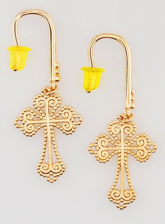 Boucles d'Oreilles Croix Baroque en Plaqué Or  - 34mm (pic 1)