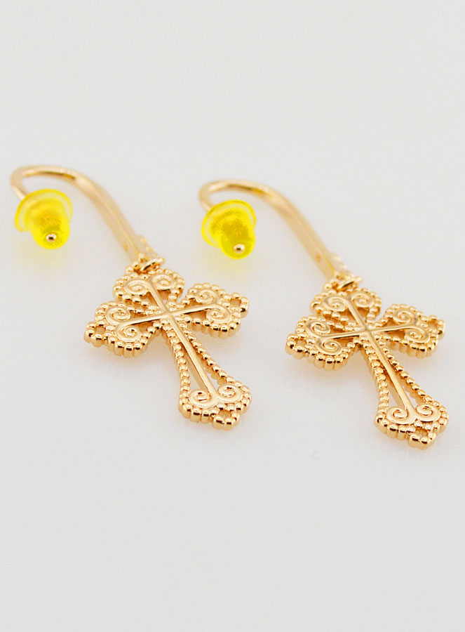 Boucles d'Oreilles Croix Baroque en Plaqué Or  - 34mm (pic 3)