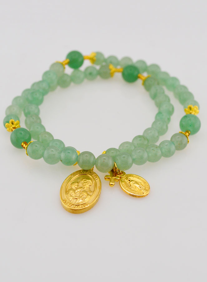 Bracelet Chapelet en Pierres d'Aventurine - Saint Joseph & Miraculeuse (pic 2)