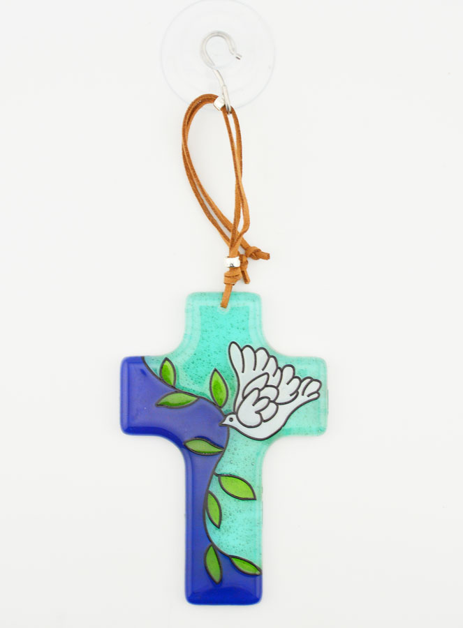 Croix Enfant en Verre - Colombe et Rameau 12cm (pic 3)