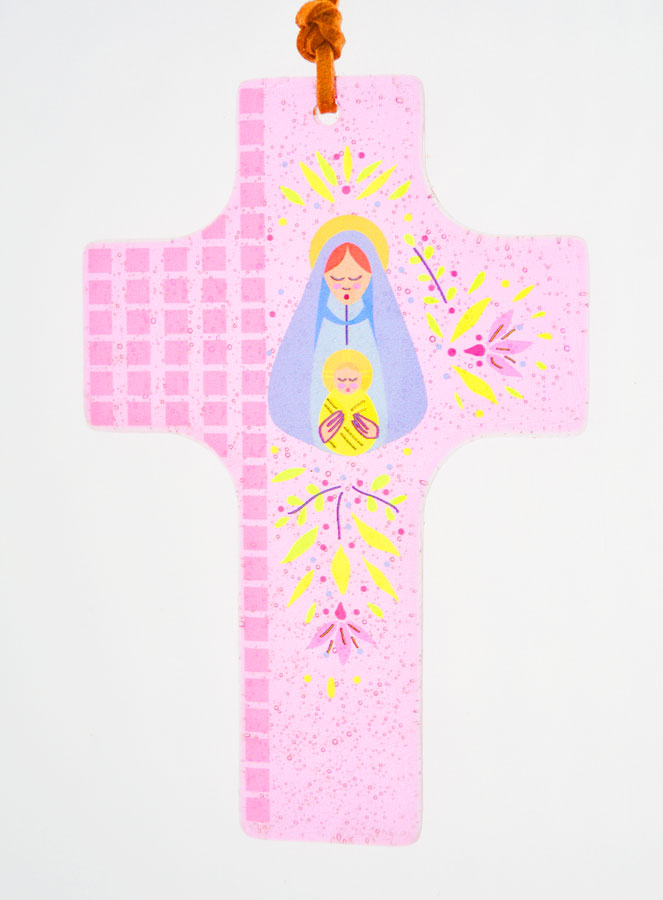 Croix de Baptême en Verre - Vierge de Tendresse (pic 1)