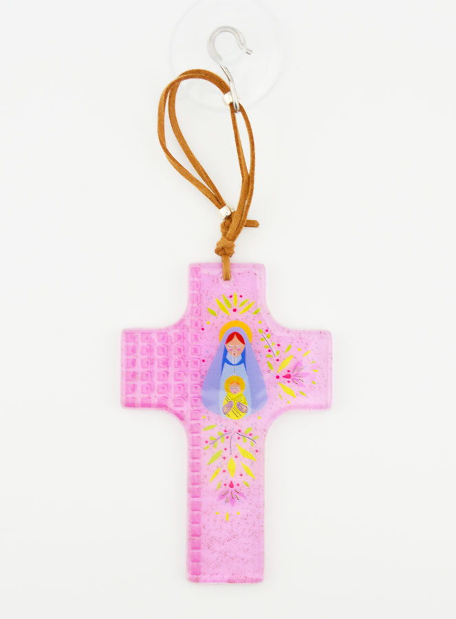 Croix de Baptême en Verre - Vierge de Tendresse (pic 3)