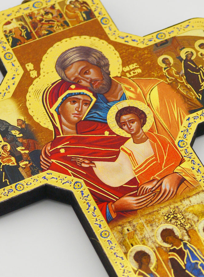 Croix Icône en Bois Sainte Famille - 18cm (pic 2)