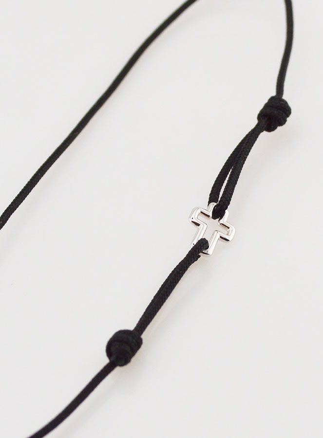 Bracelet Cordon Noir & Croix en Argent (pic 3)