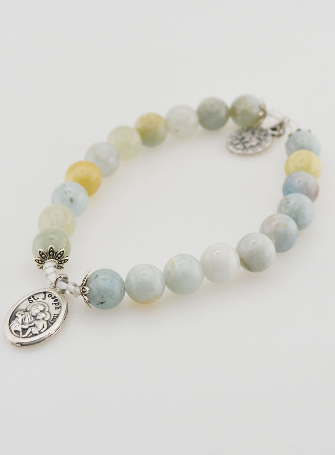 Bracelet Religieux en Pierres d'Aigue Marine St Joseph & Miraculeuse (pic 4)