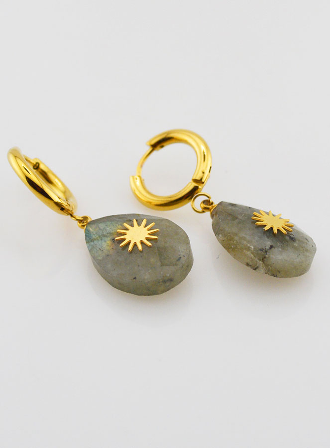 Boucles d'Oreilles Labradorite Facetté et Soleil (pic 4)