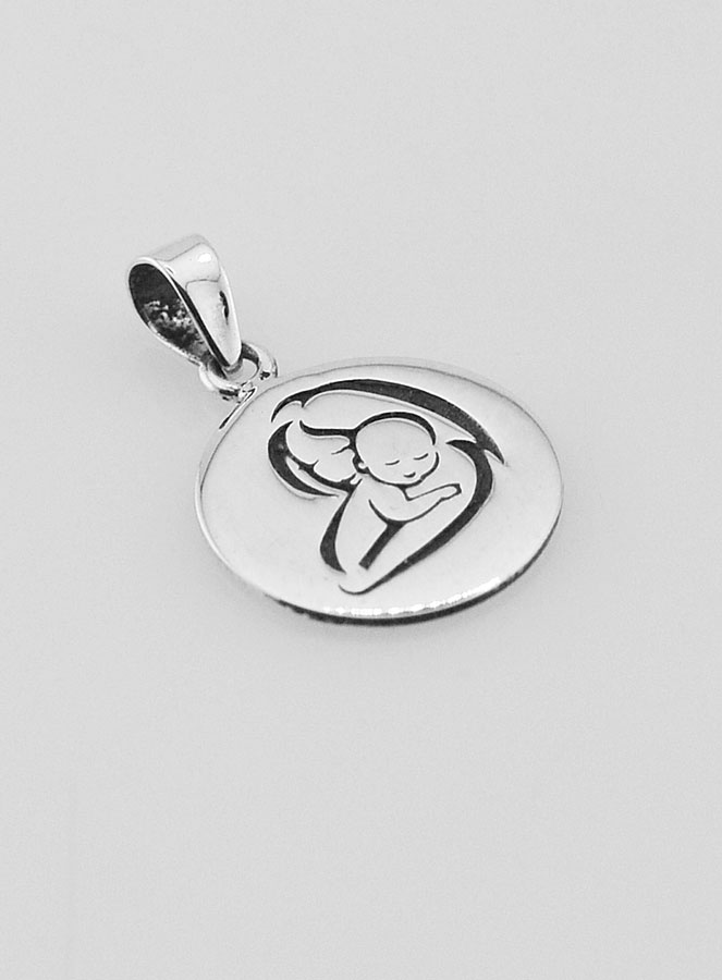 Médaille de Baptême en Argent 13mm - Vierge à l'Enfant (pic 3)