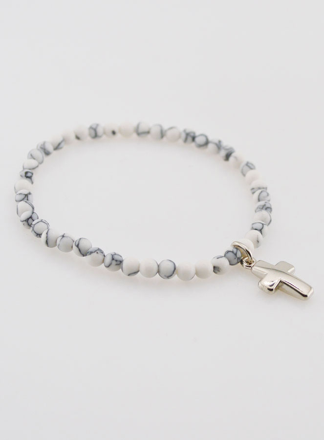 Bracelet en Howlite 4mm & Croix (pic 3)