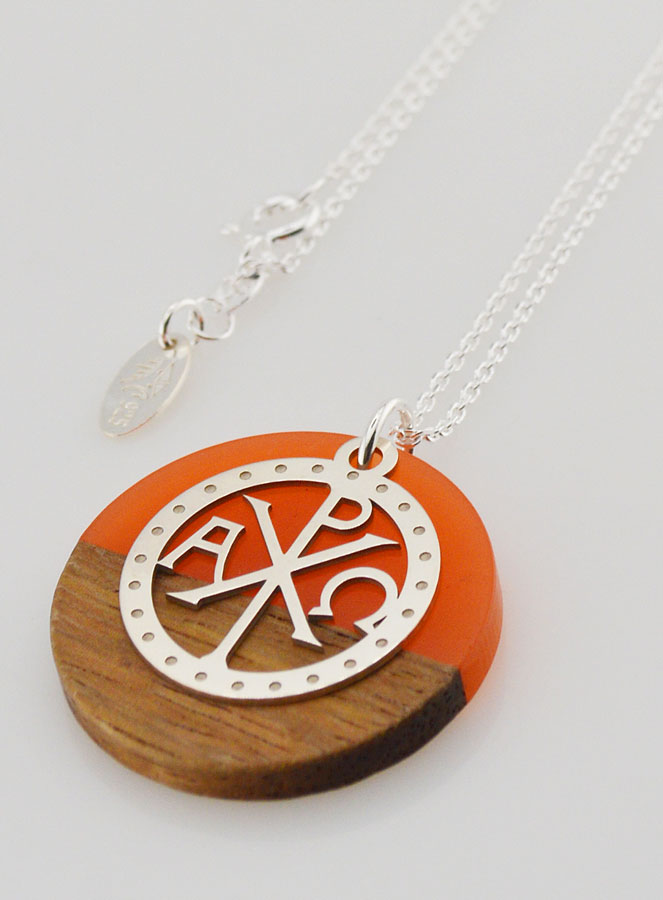 Collier en Argent - Pendentif Bois Résine & Alpha Oméga (pic 1)
