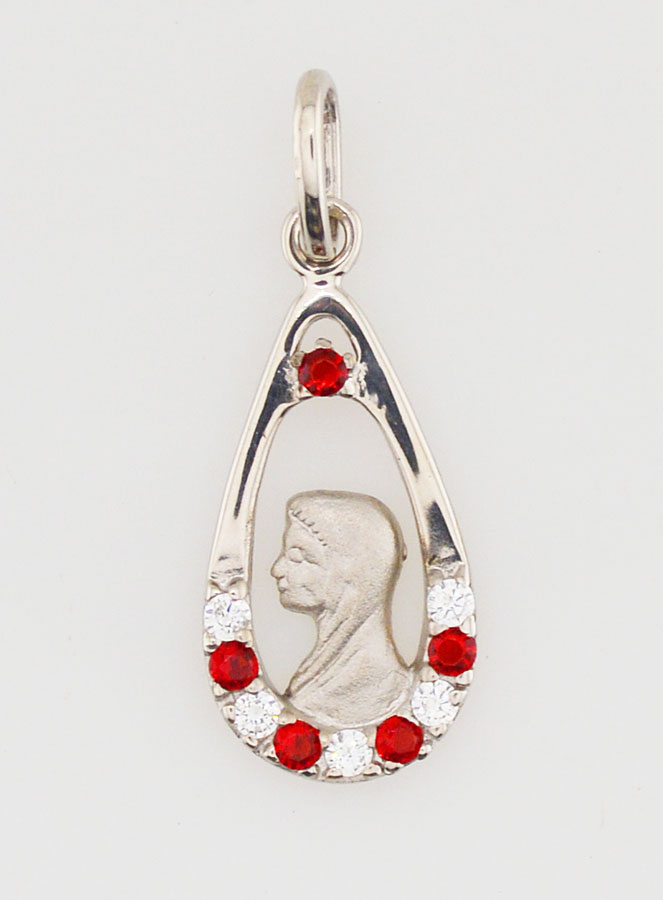 Pendentif Goutte Vierge Marie - Argent & Zirconium Rouge (pic 1)