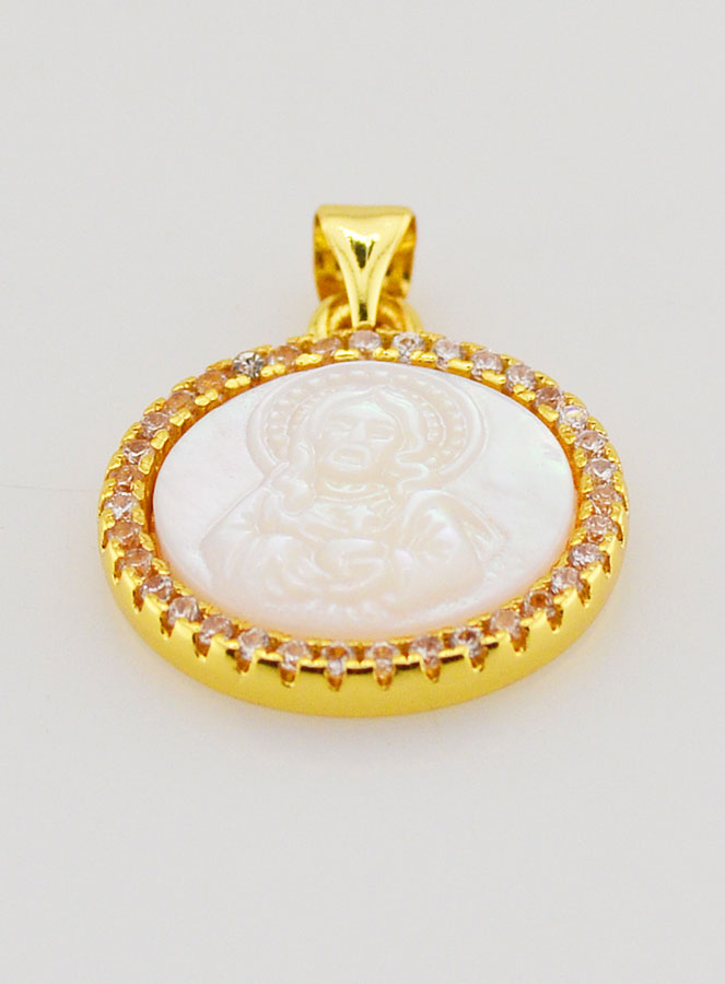 Médaille Dorée Sacré Coeur de Jésus en Nacre - 22mm (pic 2)