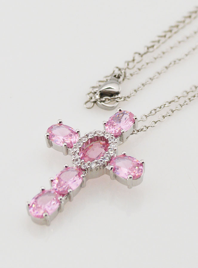 Collier Religieux en Laiton - Croix Rose (pic 1)