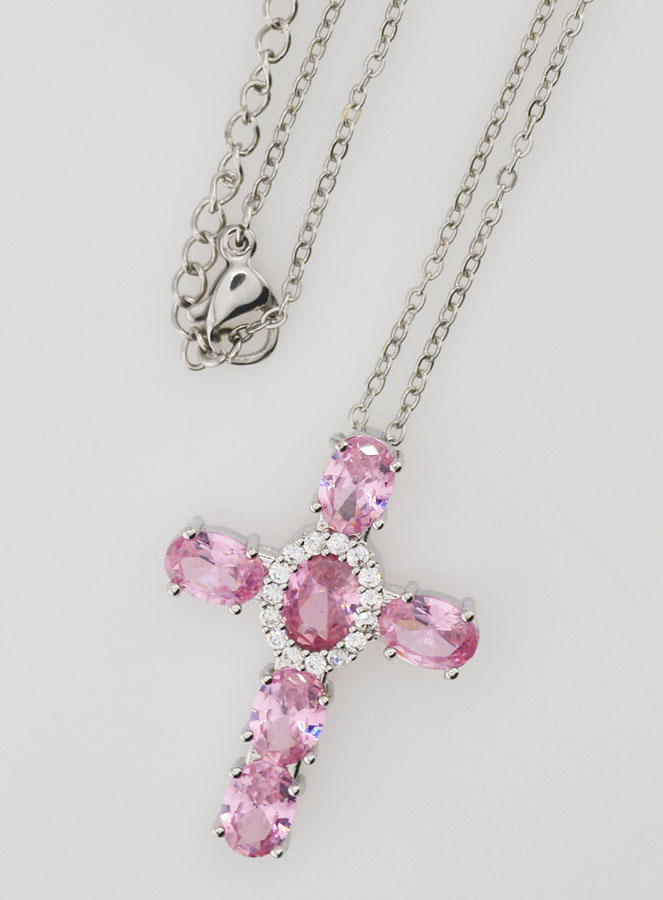Collier Religieux en Laiton - Croix Rose (pic 4)