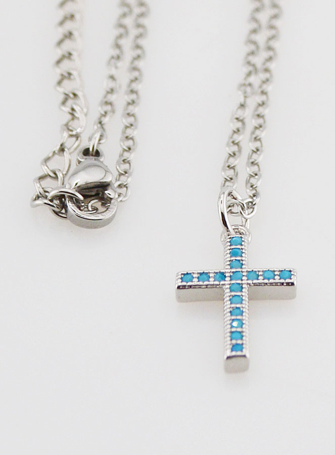 Collier Religieux en Inox - Croix Bleue (pic 1)