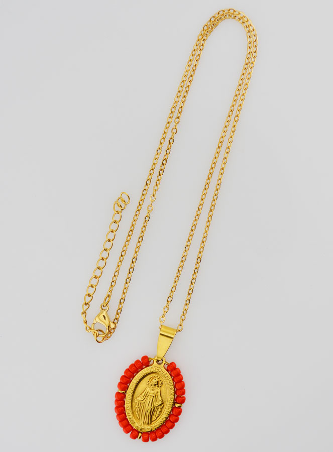 Médaille Miraculeuse + Chaîne - Perles Rouges (pic 2)