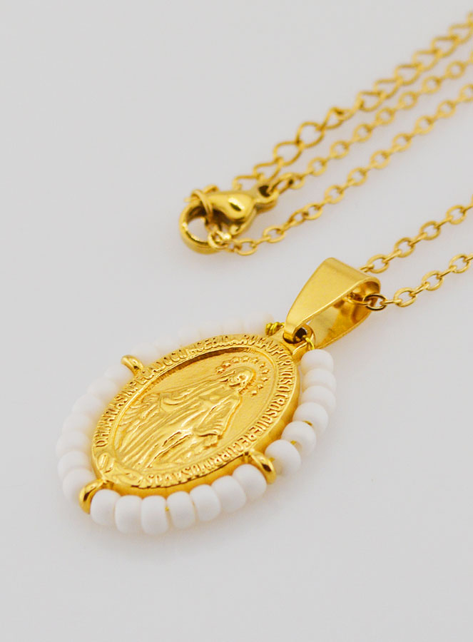 Médaille Miraculeuse + Chaîne - Perles Blanches (pic 1)