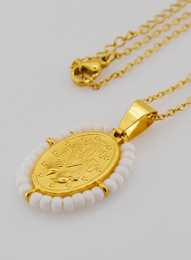 Médaille Miraculeuse + Chaîne - Perles Blanches (pic 2)