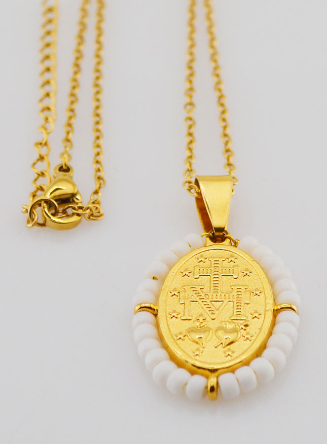 Médaille Miraculeuse + Chaîne - Perles Blanches (pic 3)