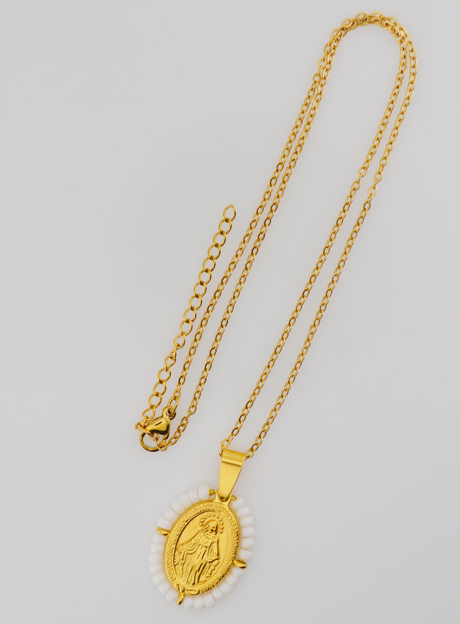 Médaille Miraculeuse + Chaîne - Perles Blanches (pic 4)