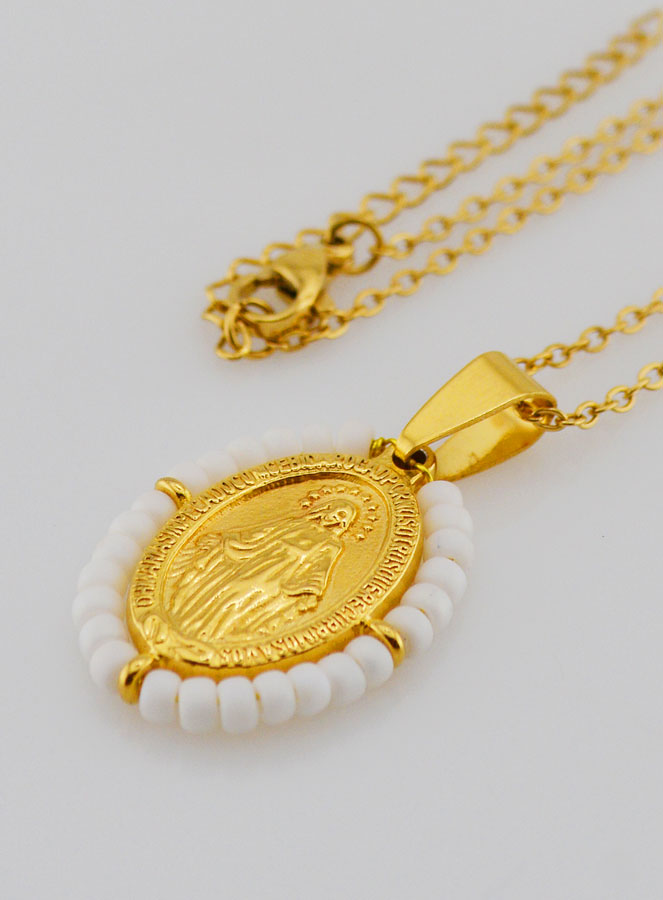 Collier Religieux & Médaille Miraculeuse - Perles Blanches (pic 1)