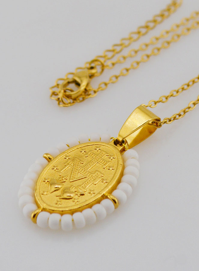 Collier Religieux & Médaille Miraculeuse - Perles Blanches (pic 2)