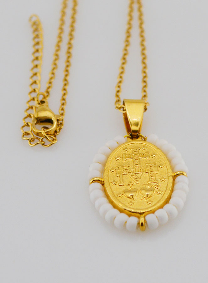 Collier Religieux & Médaille Miraculeuse - Perles Blanches (pic 3)